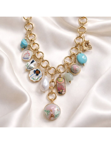 Collana acciaio vetro charms